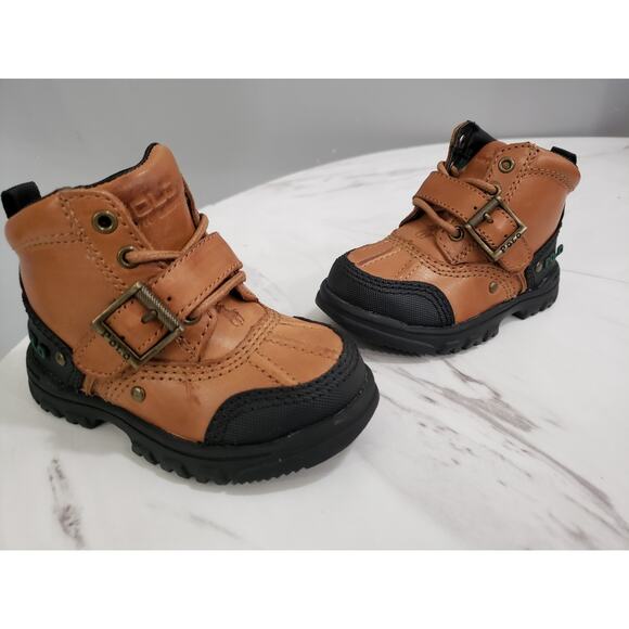 NEW Baby 4 POLO RALPH LAUREN COMBAT BOOTS TYREK BRANDY BROWN BLACK Infant - Picture 2 of 8
